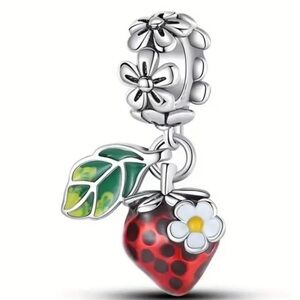 Pandora 925 Sterling Silver Strawberry with Green Leaf Charm